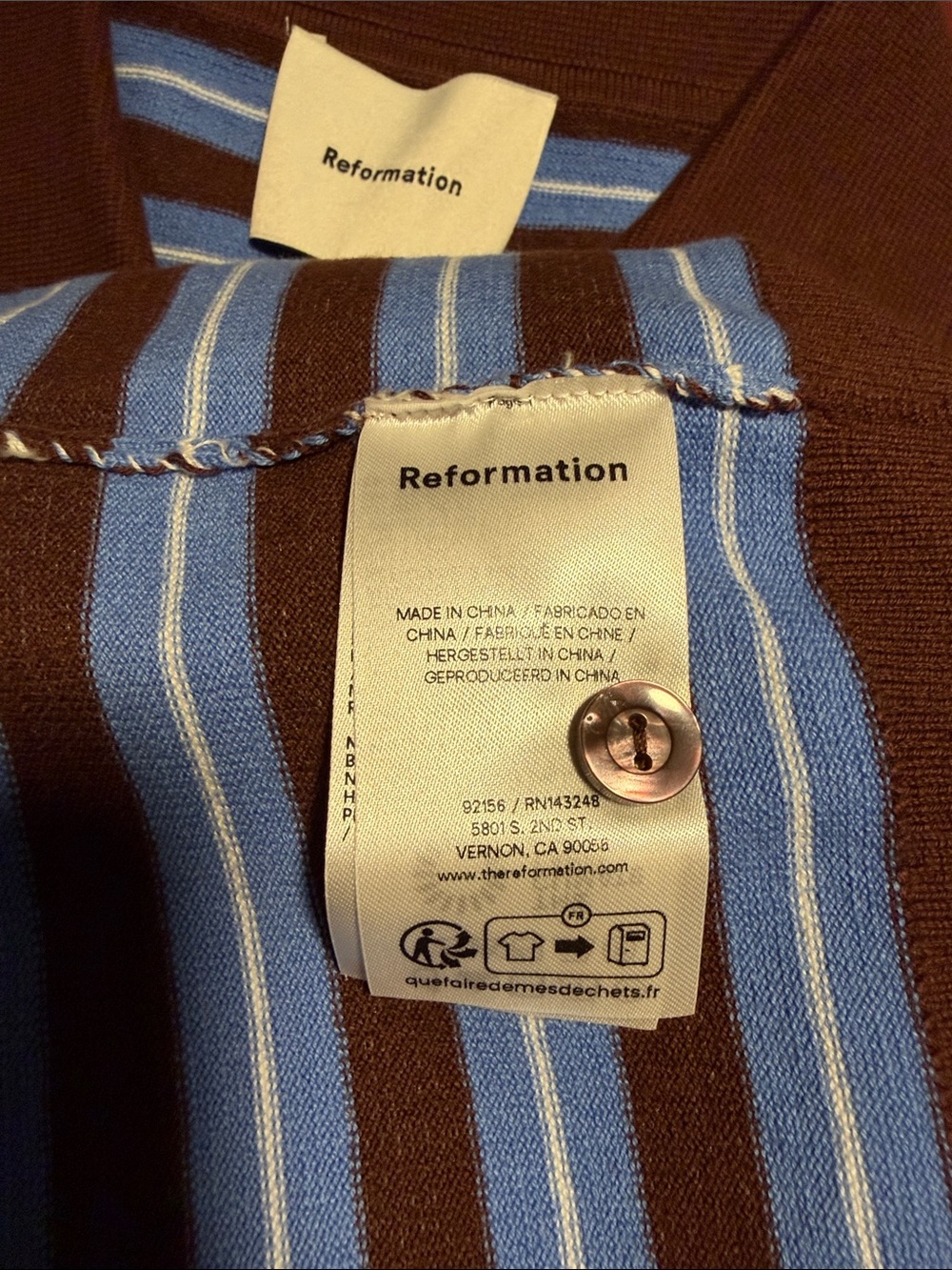 NWT Reformation 🤎💙 Bentley Crop Polo Sweater in Mahogany Multi Strip - Picture 13 of 14